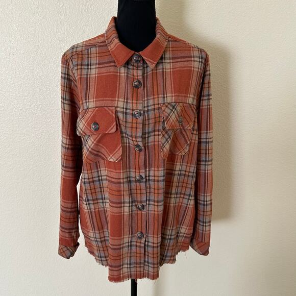 Democracy Tops - Democracy Women Multicolored Button Front Raw Hem Flannel Shirt Size S - NWT
